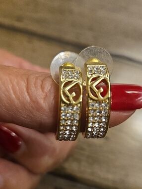 New Crystal Hoop Designer Inspired Earrings - Gold Tone